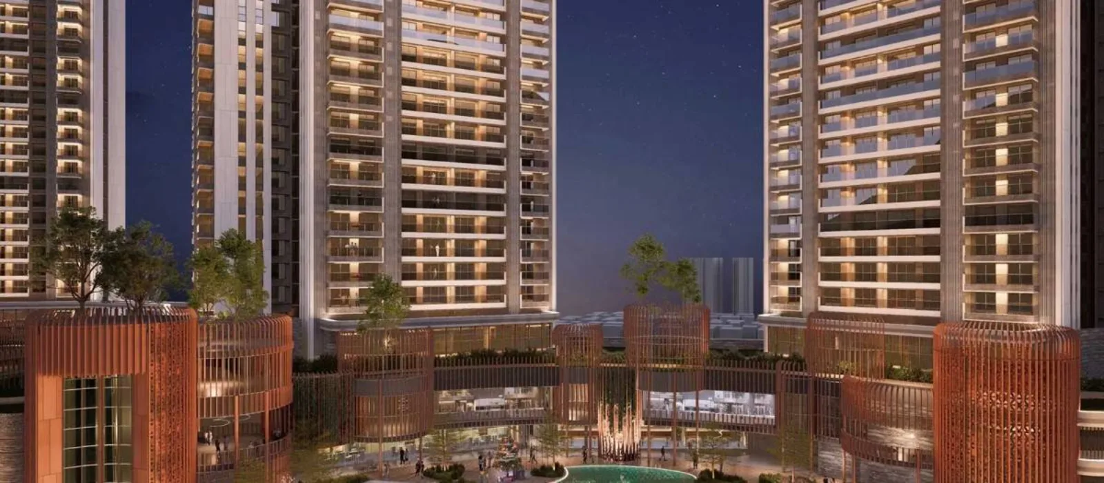 Prestige Velachery pool deck and towers at dusk