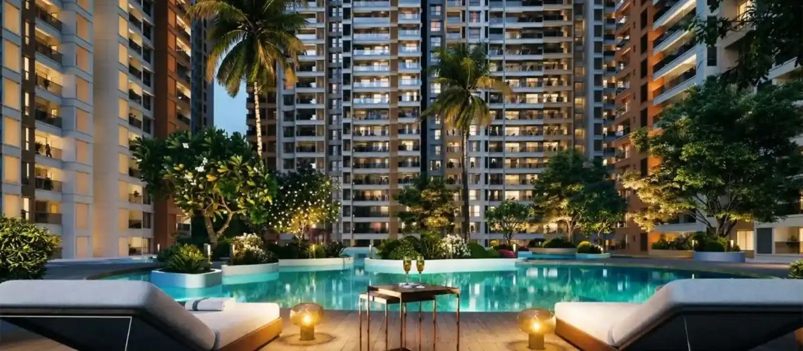 Prestige Velachery towers with retail plaza at night