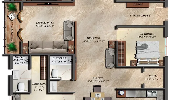 4 BHK, 3,024 - 3,797 sq.ft. floor plan at Prestige Velachery